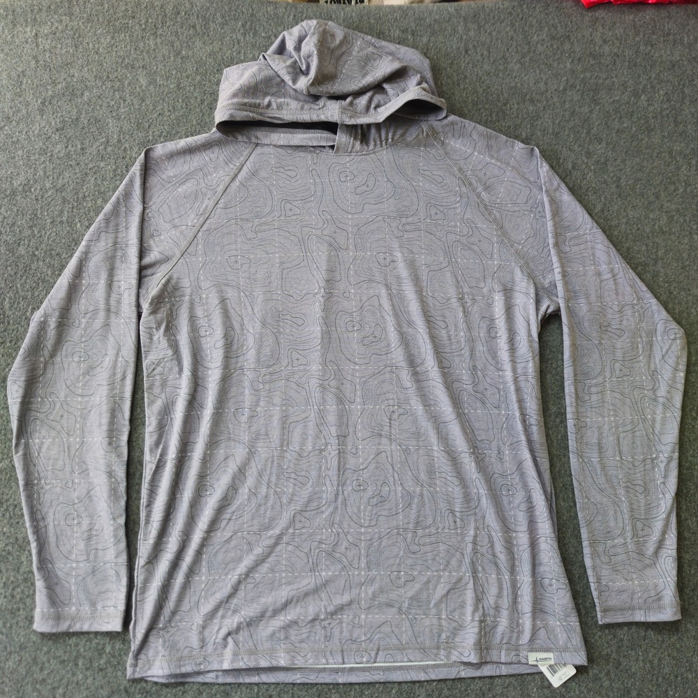 New! Habit Performance Bamboo AOP Hoodie M Topographic Map Stretch Activewear